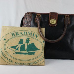 Brahmin Black Brown Croc Alligator Leather Satchel - Elegant & Timeless